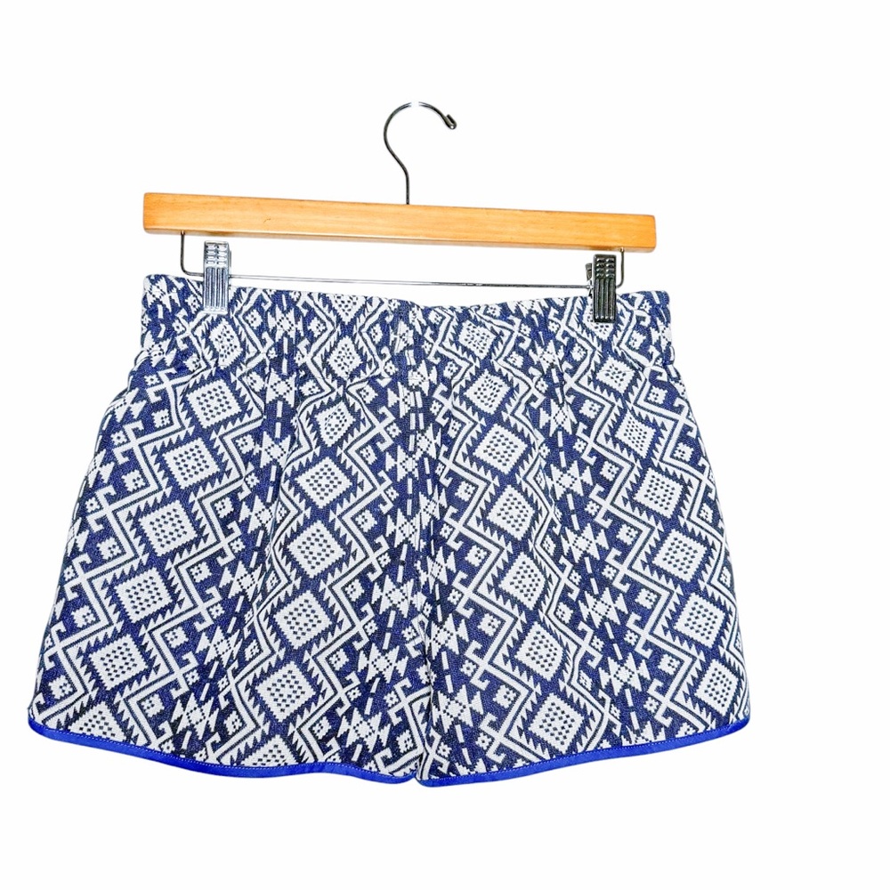 Vintage Wai Geometric Print Beach Shorts Blue White Elastic Waist Size L - Picture 4 of 7